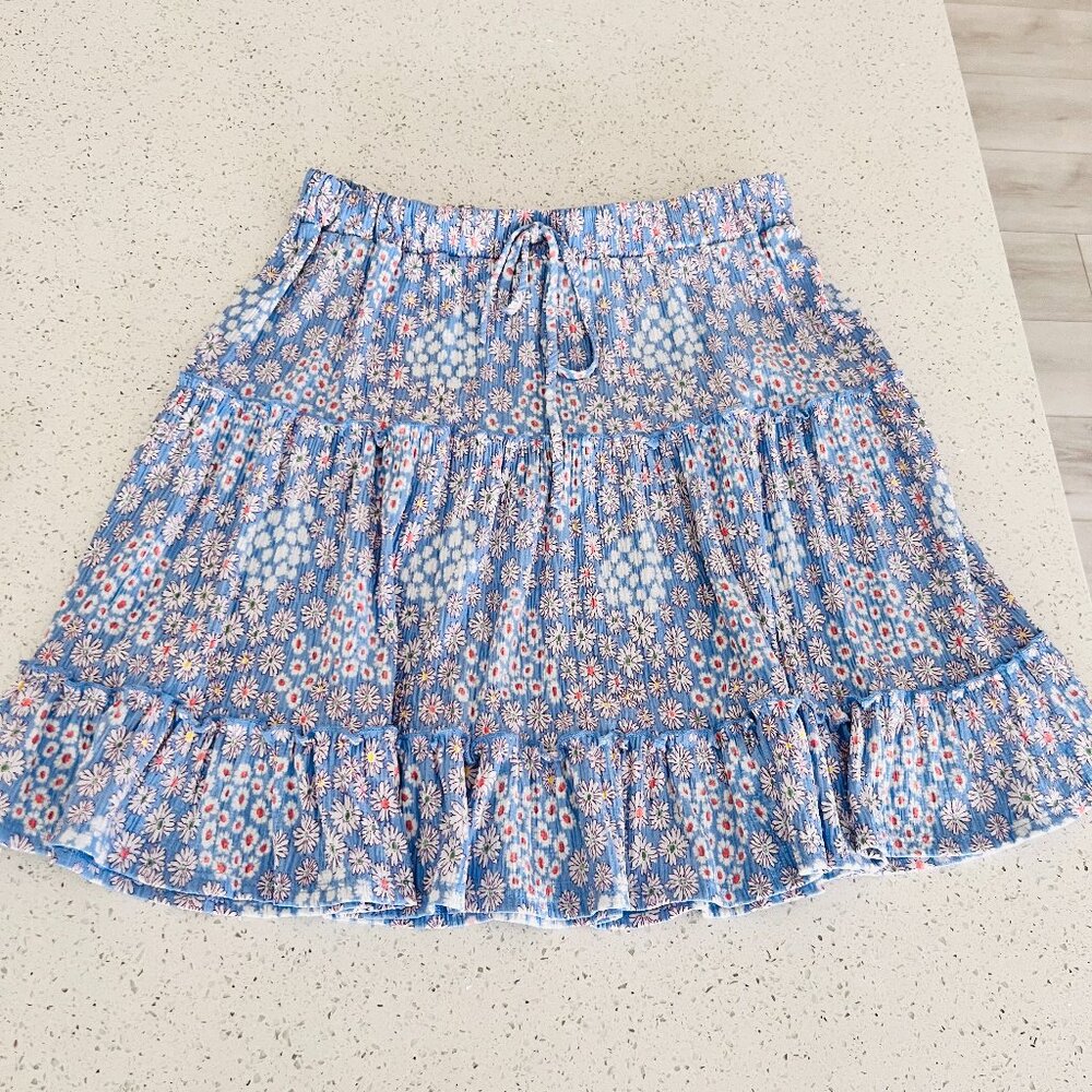 Anthropologie Blue and Pink Floral Midi Skirt
